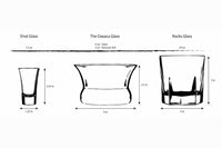 Image showing how the Oaxaca glass is larger than a shot glass but smaller than a rocks glass.